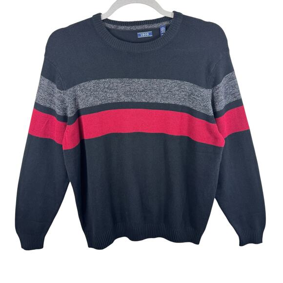 IZOD Cotton Blend Black Red Gray Striped Long Sleeve Pullover Sweater Men's XL - Picture 1 of 4